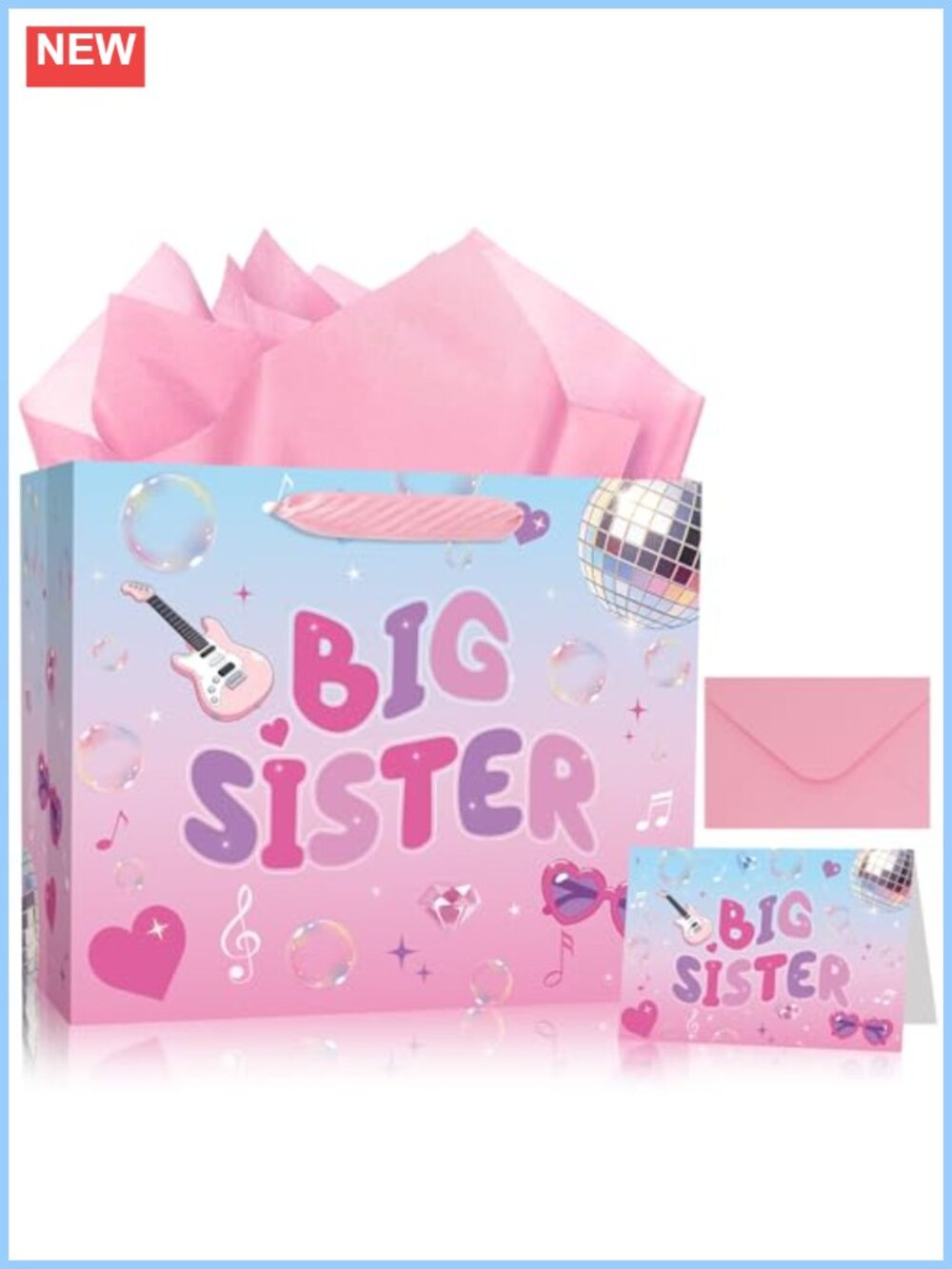 Big Sister Gift Bag Music Kpop Birthday Set 12 Inch with Tissue Paper